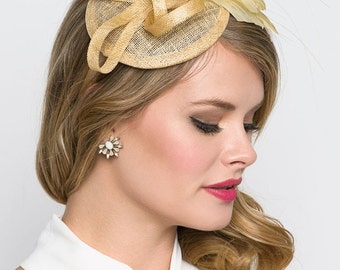 Champagne Gold Mini Fascinator - "Arianna" Mini Mesh Fascinator