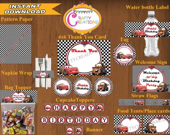 INSTANT DOWNLOAD - Disney Cars Birthday Printable Package - Cars Birthday Party Package - McQueen - Decoration - DIGITAL -CraftyCreationsUAE