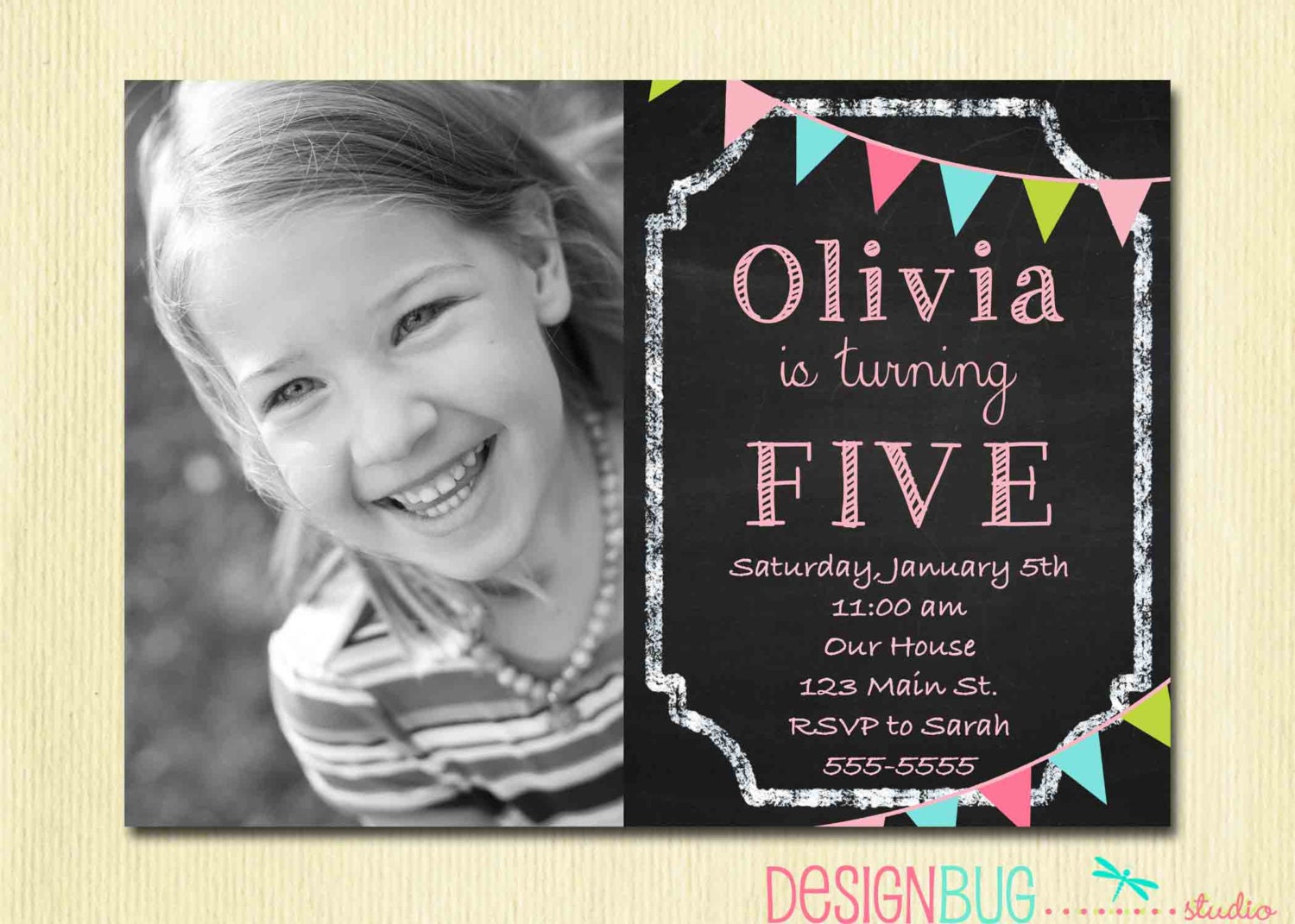 Birthday invitation for 5 year girl