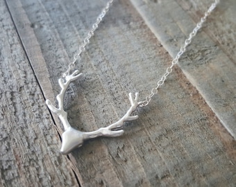 Deer Necklace, Sterling Silver Deer Antler Necklace, Antler Necklace