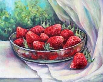 Summer Flavour Strawberries Original Oil Painting on Canvas