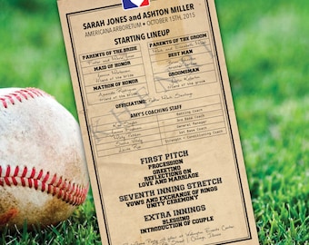 Baseball Lineup Wedding Program - printable - digital file
