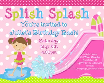 Pool Party Invitation - Water Slide Birthday Invitation - Printable or Printed