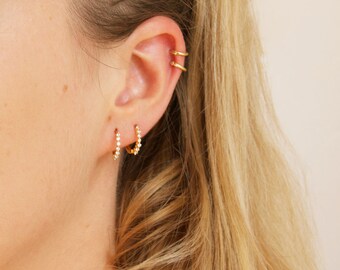 Small cz gold hoops - tiny gold hoop earrings - small hoop earrings - tiny gold hoops - cartilage hoops - gold hoops - cz hoops - E10387