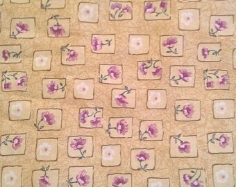 Small Purple Flowers on Mustard Colored Background Cotton Fabric 3 Yards X0839