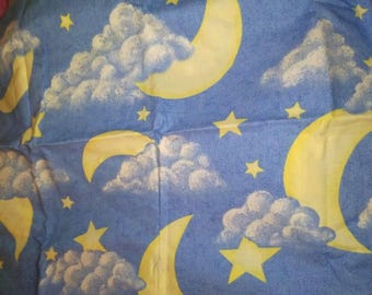 Light Blue Clouds, Moon and Stars Fabric