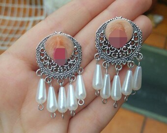 Vagina Earrings with Beads and Pearls
