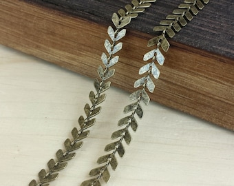 6.5mm Chevron Chain - 1 or 3 feet - Soldered Links - Antique Brass finish - Nickel Free