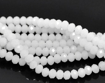 Faceted White Matte Crystal Glass Rondells - 6x5MM