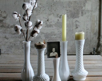 5 Vintage Milk Glass Vases / Candle Holders - No. 1