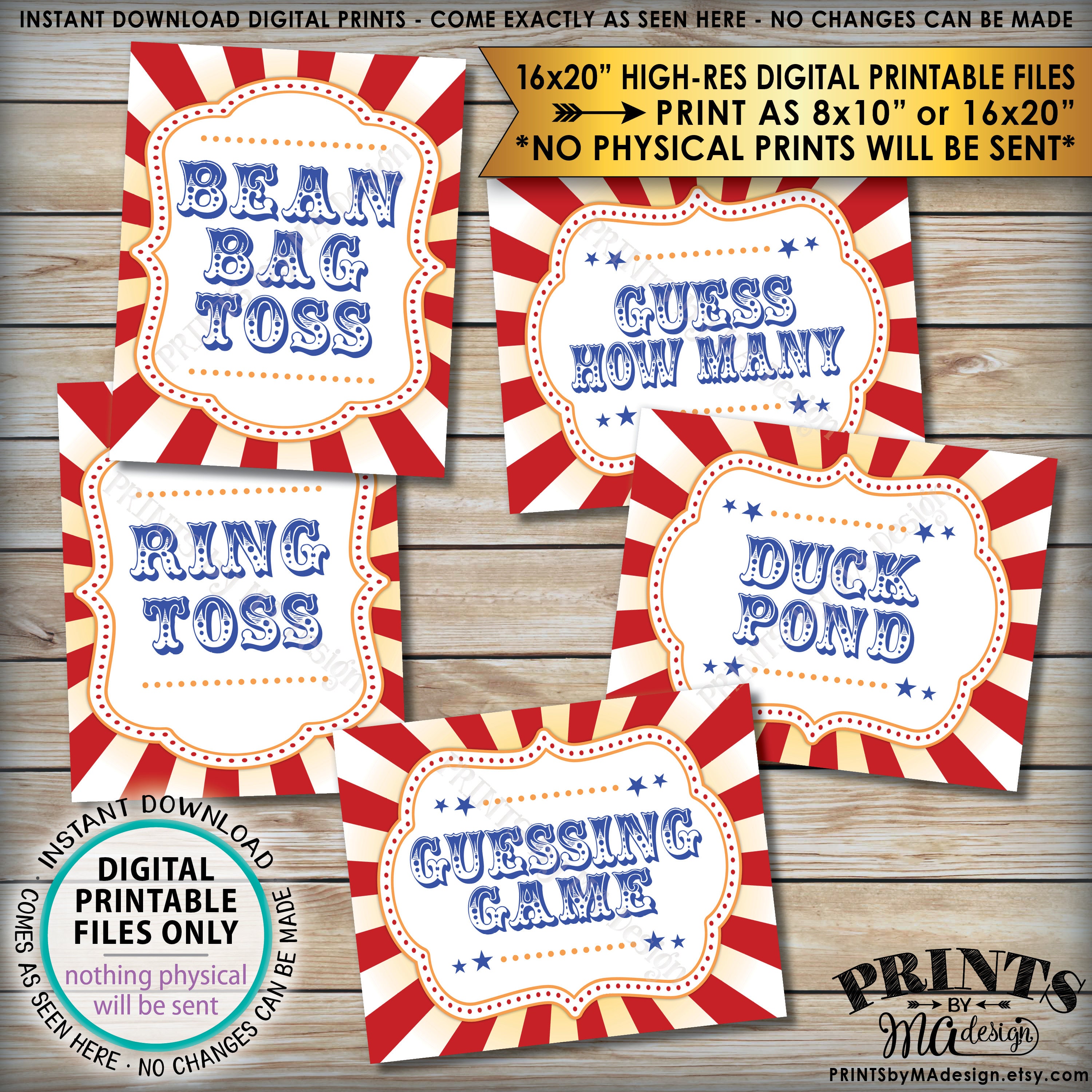 Carnival Games Signs, Carnival Theme Party, Bean Bag Toss, Ring Toss ...