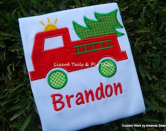 Firetruck Christmas Tree Boys Christmas Shirt