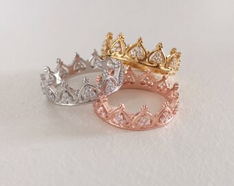 Princess Crown Ring - Tiara Ring - Stackable Ring - Knuckle Stack Slim - Rose Gold Ring - Sterling Silver Ring - Valentine's Day