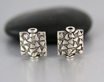 Flat Square Bead Pair - Sterling Silver - Sterling Silver Beads - 10mm
