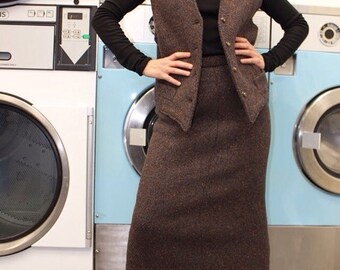 The boss / wool jacket / suit with skirt / Vintage / Eggplant / one size