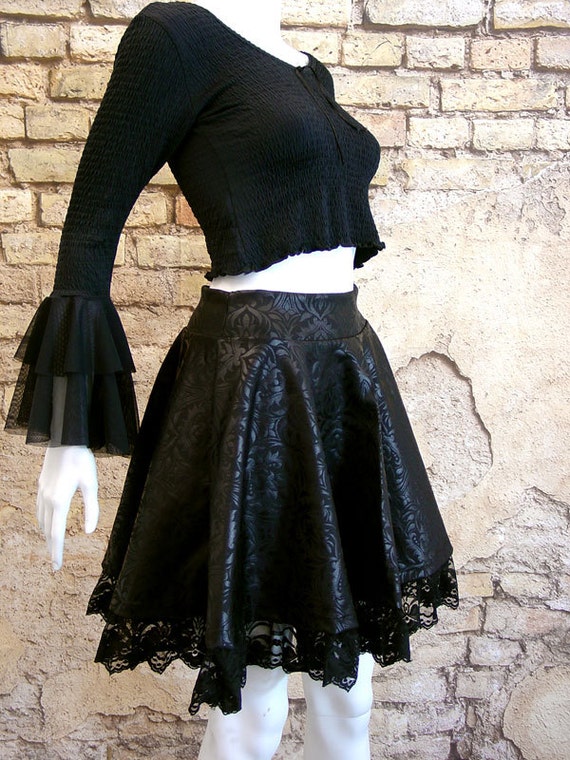 Gothic skater skirt short black baroque pvc print nu goth