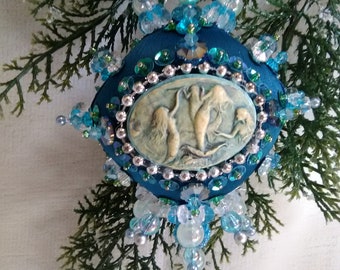 Sea Maidens beaded satin ornament