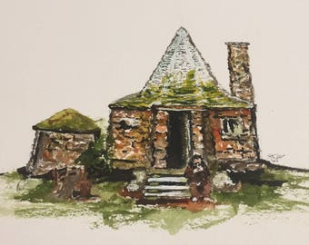Harry Potter Inspired Hagrid's Hut Watercolor Painting