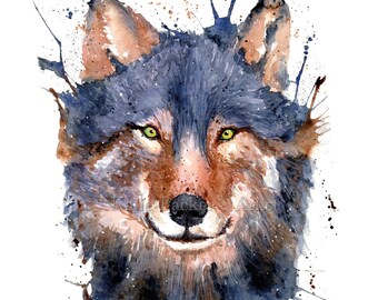 Watercolour mystic wolf, fine art print
