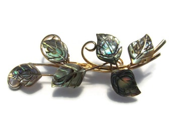 Vintage Gold Vine Abalone Leaf Brooch