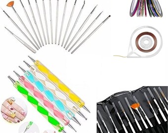 40pc Pro Nail Art Manicure Pedicure Beauty Painting Polish Brush and dotting Pen Tool Set For Natural, False, Acrylic and Gel Nails