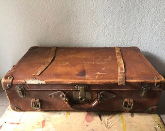 Vintage Leather Suitcase, Leather Suitcase, Old Leather Suitcase, Brown Leather Suitcase, Vintage Suitcase, Photography Prop