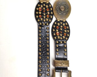 Concho Belt Studs Brass Morrocan Style 80s Boho Brown Vinyl Size L