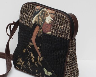SHOULDER BAG by Elizabeth Z Mow Fabric and Leather Silhouette of Spaniella with a BUTTERFLY