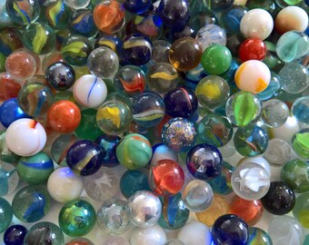 Vintage Glass Marbles Set of 10 --- Retro Classic Americana Childhood Game Hobby Pastime --- Jewelry Jar Filling Craft Knick Knacks Trinkets