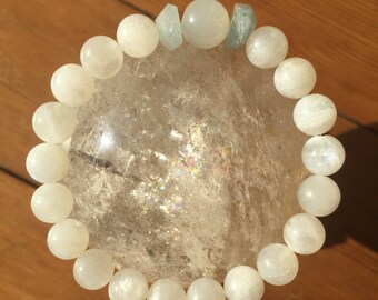Mystic Moonstone rainbow moonstone and aquamarine bracelet