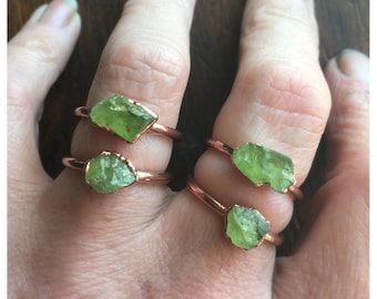 Raw Peridot Ring | August Birthstone | Electroformed Jewelry | Raw Peridot Ring | Crystal Ring | Made to Order Ring | Green Ring