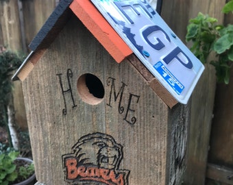 Birdhouse made with Recycled Fencing and Recycled Liscene Plates