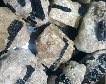 Black Tourmaline in Quartz, raw tourmalinated cluster