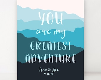 Boyfriend Gift Anniversary Gift You Are My Greatest Adventure Personalized Gifts for Him Custom Print 1st Anniversary Paper Gift Modern Aqua