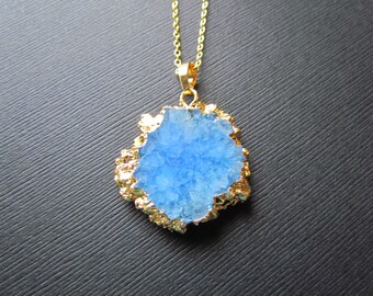 Blue Solar Quartz Necklace - Solar Quartz Jewelry - Quartz Necklace - Quartz Pendant - Blue Gemstone Jewelry -