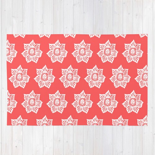 Pink Nursery Rug Pink Rug Coral Rug Pressed Flowers Rug