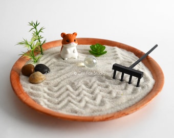 Mini Zen Garden // Kawaii Hamster Animal Fairy Garden // Sand Garden // DIY Kit Fidget Toy // Gifts Under 20 // Cubicle Decor Coworker Gift
