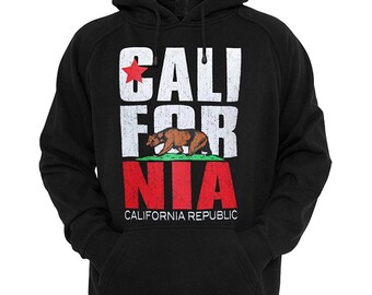 California Republic Bear Flag Hoodie Pullover Fleece Sweatshirt Hoody Sweater Ribbed Cuffs, Relaxed Waistband, Warm Hoodie, Casual-wear