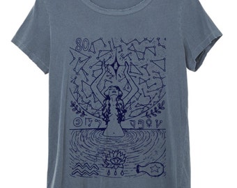 Womens Boho Vintage TAROT CARD Shirt, Tarot Card Tee, Tarot Card Top Bohemian Festival Vintage Retro Cotton Fashion Short Sleeve Tshirt