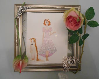 Print With A Girl And A Borzoi Dog