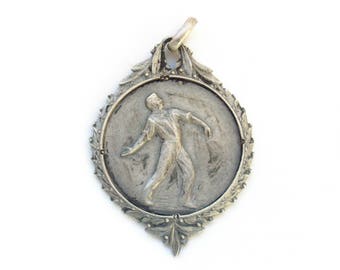 Antique French Silver Sports Award Medal Fob Pendant - 1915 - Free Shipping USA