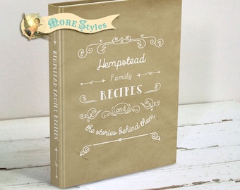 Custom Family Recipe Book Blank Journal - Rustic Design Personalized Hardcover Book - Photo Option - Newlywed Gift, Bridal Shower Gift