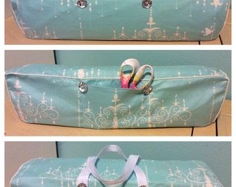 Cricut Maker and Explore/ Air/ Air2/ One Handmade Convertible Dust Cover/Travel Tote Bag Light Blue and White chandelier with White Piping