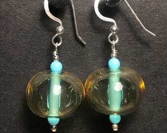 Hollow Glass and Turquoise Earrings