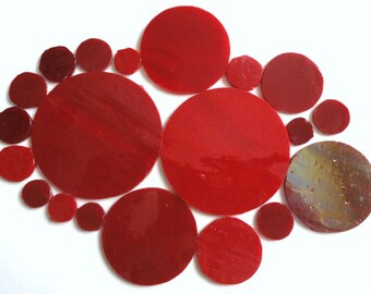 Hand Cut Cherry Red TIFFANY Stained Glass ROUND CIRCLES for Mosaics//Mosaic Supplies//Mosaic Pieces//Crafts