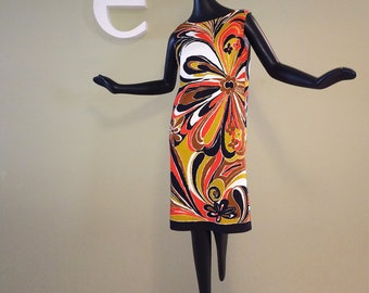 ULTRA MOD Hawaiian Shift Dress Vintage 60s Psychedelic Pucci Style Print Tiki Oasis Hukilau Boatneck Sheath Groovy Hawaii Beach Wedding S M