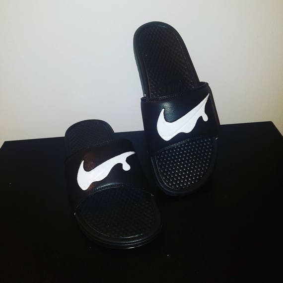 white black nike slides