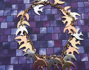 Blue bird sparrow charm bracelet hand made bird bracelet gold bronze silver bracelet free spirit jewelry bird charm bracelet bird jewelry