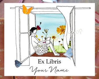 Bookplate stickers "Window", personalised ex libris, custom bookplate, custom exlibris, personalised bookplate stickers, bookplates