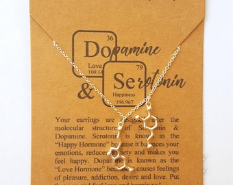 Serotonin & Dopamine Molecule Necklace-Handcrafted Happiness Pendants-Science-Chemistry-Psychology Jewelry-Anniversary Gift-Graduation Gift